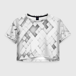 Футболка 3D укороченная женская Серые кубы на белом, цвет: 3D-принт