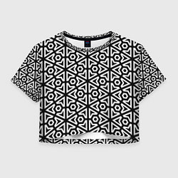 Футболка 3D укороченная женская Чёрный и белый ромбический паттерн, цвет: 3D-принт