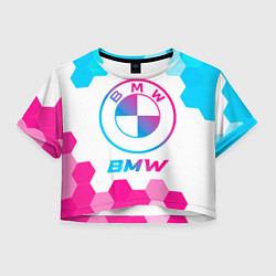 Футболка 3D укороченная женская BMW neon gradient style, цвет: 3D-принт