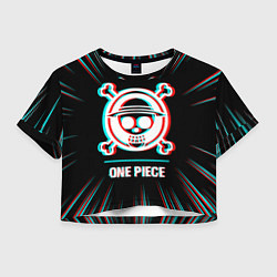 Футболка 3D укороченная женская Символ One Piece в стиле glitch на темном фоне, цвет: 3D-принт