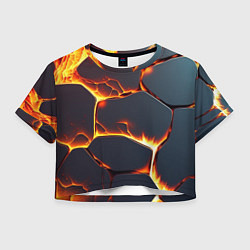 Футболка 3D укороченная женская Огонь из разломленных плит, цвет: 3D-принт