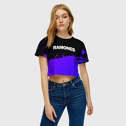 Футболка 3D укороченная женская Ramones purple grunge, цвет: 3D-принт — фото 2