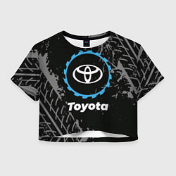 Футболка 3D укороченная женская Toyota в стиле Top Gear со следами шин на фоне, цвет: 3D-принт