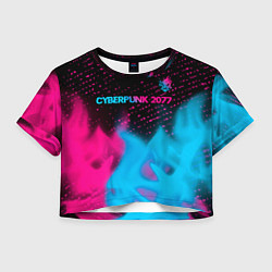 Футболка 3D укороченная женская Cyberpunk 2077 - neon gradient: символ сверху, цвет: 3D-принт
