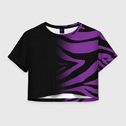 Футболка 3D укороченная женская Фиолетовый с черными полосками зебры, цвет: 3D-принт