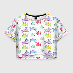 Футболка 3D укороченная женская Яркие рыбки, цвет: 3D-принт