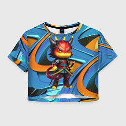 Футболка 3D укороченная женская Кроха-дракончик самурай - нейросеть, цвет: 3D-принт