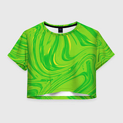 Футболка 3D укороченная женская Насыщенный зеленый абстракция, цвет: 3D-принт