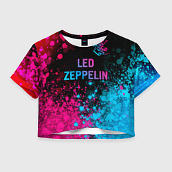 Футболка 3D укороченная женская Led Zeppelin - neon gradient: символ сверху, цвет: 3D-принт
