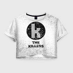 Футболка 3D укороченная женская The Killers с потертостями на светлом фоне, цвет: 3D-принт