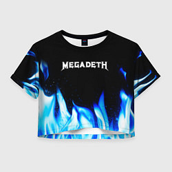 Футболка 3D укороченная женская Megadeth blue fire, цвет: 3D-принт