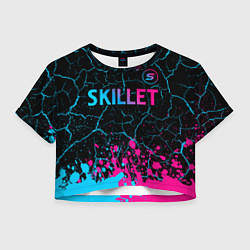 Футболка 3D укороченная женская Skillet - neon gradient: символ сверху, цвет: 3D-принт