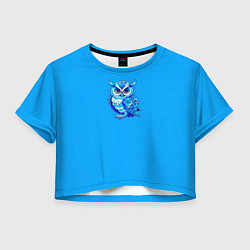 Футболка 3D укороченная женская Мультяшная сова голубой, цвет: 3D-принт