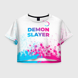 Футболка 3D укороченная женская Demon Slayer neon gradient style: символ сверху, цвет: 3D-принт