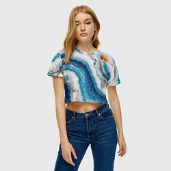 Футболка 3D укороченная женская Узор волна голубой океанический агат, цвет: 3D-принт — фото 2
