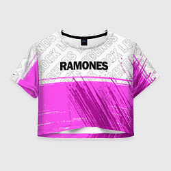 Футболка 3D укороченная женская Ramones rock legends: символ сверху, цвет: 3D-принт