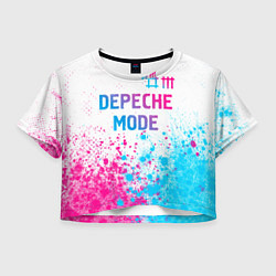 Футболка 3D укороченная женская Depeche Mode neon gradient style: символ сверху, цвет: 3D-принт