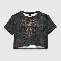 Футболка 3D укороченная женская Baldurs Gate 3 logo dark black, цвет: 3D-принт