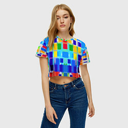 Футболка 3D укороченная женская Colorful strips - pop art - vogue, цвет: 3D-принт — фото 2