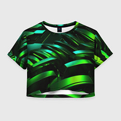 Футболка 3D укороченная женская Dark green abstract, цвет: 3D-принт