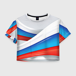 Футболка 3D укороченная женская Российские флаги, цвет: 3D-принт