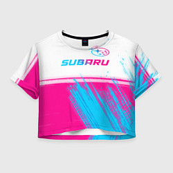 Футболка 3D укороченная женская Subaru neon gradient style: символ сверху, цвет: 3D-принт