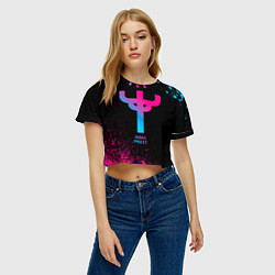Футболка 3D укороченная женская Judas Priest - neon gradient, цвет: 3D-принт — фото 2