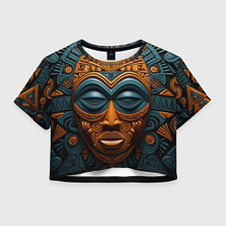 Футболка 3D укороченная женская Африканские маски, цвет: 3D-принт