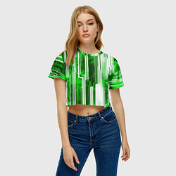 Футболка 3D укороченная женская Киберпанк полосы белый и зелёный, цвет: 3D-принт — фото 2