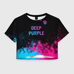 Футболка 3D укороченная женская Deep Purple - neon gradient посередине, цвет: 3D-принт
