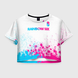 Футболка 3D укороченная женская Rainbow Six neon gradient style посередине, цвет: 3D-принт
