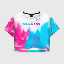 Футболка 3D укороченная женская Nissan neon gradient style посередине, цвет: 3D-принт