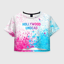 Футболка 3D укороченная женская Hollywood Undead neon gradient style посередине, цвет: 3D-принт