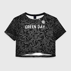 Футболка 3D укороченная женская Green Day glitch на темном фоне посередине, цвет: 3D-принт