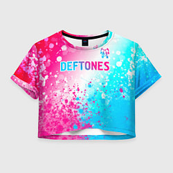 Футболка 3D укороченная женская Deftones neon gradient style посередине, цвет: 3D-принт