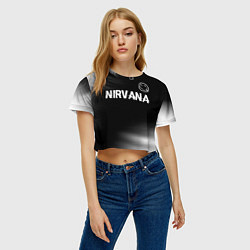 Футболка 3D укороченная женская Nirvana glitch на темном фоне посередине, цвет: 3D-принт — фото 2