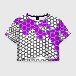 Футболка 3D укороченная женская Фиолетовая энерго-броня из шестиугольников, цвет: 3D-принт