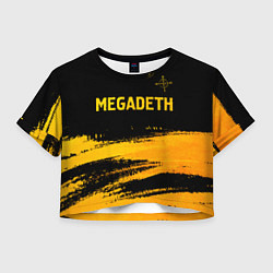Футболка 3D укороченная женская Megadeth - gold gradient посередине, цвет: 3D-принт
