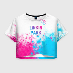 Футболка 3D укороченная женская Linkin Park neon gradient style посередине, цвет: 3D-принт