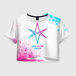 Футболка 3D укороченная женская Bring Me the Horizon neon gradient style, цвет: 3D-принт