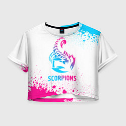 Футболка 3D укороченная женская Scorpions neon gradient style, цвет: 3D-принт