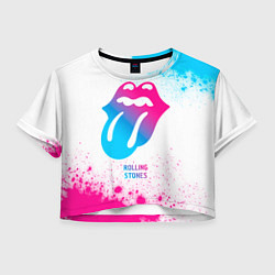 Футболка 3D укороченная женская Rolling Stones neon gradient style, цвет: 3D-принт