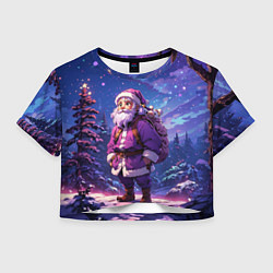 Футболка 3D укороченная женская Cartoon Santa, цвет: 3D-принт