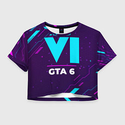 Женский топ Символ GTA 6 в неоновых цветах на темном фоне