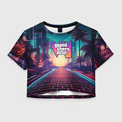 Футболка 3D укороченная женская GTA 6 night city logo, цвет: 3D-принт