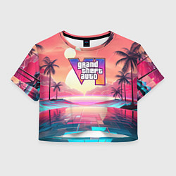 Футболка 3D укороченная женская GTA 6 retro abstract, цвет: 3D-принт