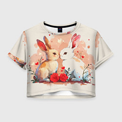 Женский топ Влюбленные кролики с цветочками