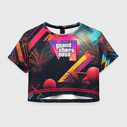 Футболка 3D укороченная женская GTA 6 logo абстракция яркая, цвет: 3D-принт