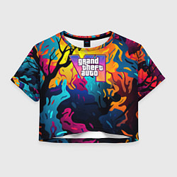 Женский топ GTA 6 logo яркий неоновый камуфляжный стиль