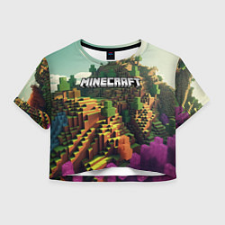 Футболка 3D укороченная женская Minecraft logo карты, цвет: 3D-принт